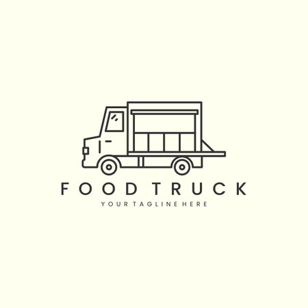 food truck with line art style logo vector icon design template illustrationのイラスト素材