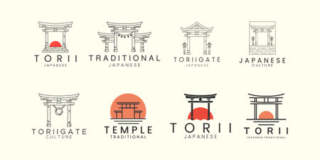 Set logo toriigate style logo icon template design. culture, javanese, traditional vector illustrationのイラスト素材
