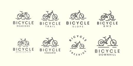 bundle logo bicycle with linear style logo icon template design. transportation, sport vector illustrationのイラスト素材