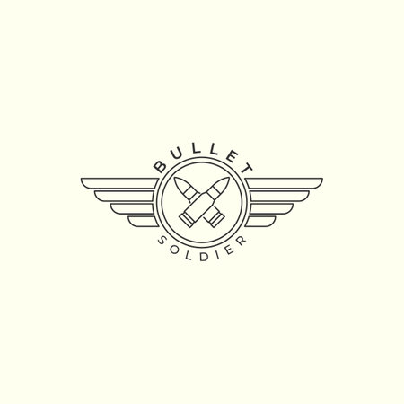 line art gun or bullet with emblem style logo vector illustration design icon template. soldier, shooter, military logoのイラスト素材