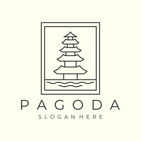 pagoda emblem and line art and style logo vector illustration icon template designのイラスト素材