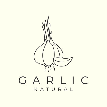 garlic with line art style logo vector illustration icon template designのイラスト素材
