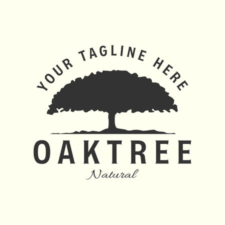 oak tree with logo vintage vector illustration icon template designのイラスト素材