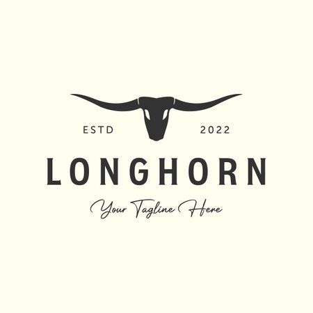 texas longhorn with vintage style logo vector icon design. western bull template illustrationのイラスト素材