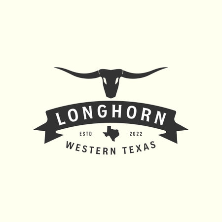 bull buffalo longhorn with vintage style logo vector icon design template illustrationのイラスト素材