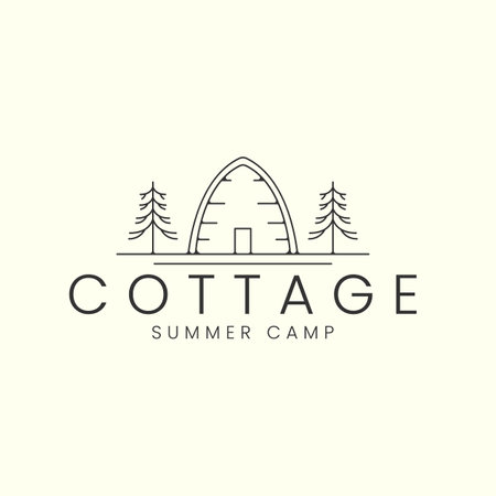 linear cottage style logo vector illustration icon template design. barn, cabin, house logo designのイラスト素材