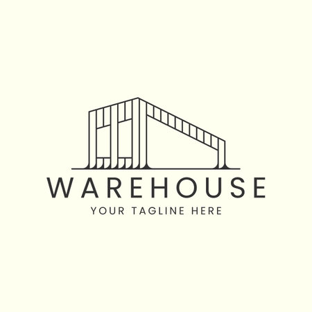 minimalist warehouse with linear style logo vector illustration design, shed logo designのイラスト素材