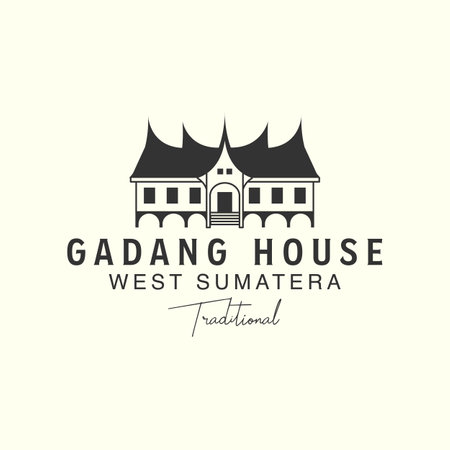 gadang house with vintage style logo vector template icon illustration design, traditional house, west sumatera, minangkabau, indonesia logo landmark designのイラスト素材