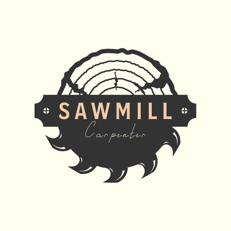 sawmill vintage logo vector template illustration design. carpenter or timber logo conceptのイラスト素材
