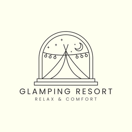 glamping with emblem line art vector logo template illustration design, camping, tent logo conceptのイラスト素材