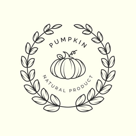 pumpkin with leaf line art vector logo template illustration designのイラスト素材