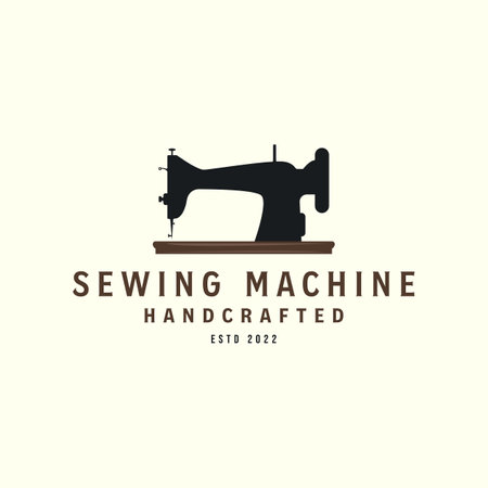 sewing machine silhouette vector style logo design icon template illustration, tailor shop logoのイラスト素材