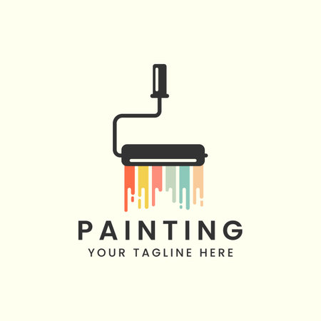 Paint brush vintage style logo vector icon template illustration design, house paint, painting services logoのイラスト素材