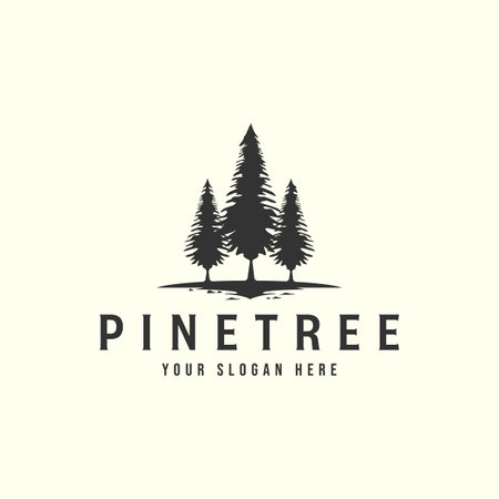 pine tree vintage vector style logo icon template illustration designのイラスト素材