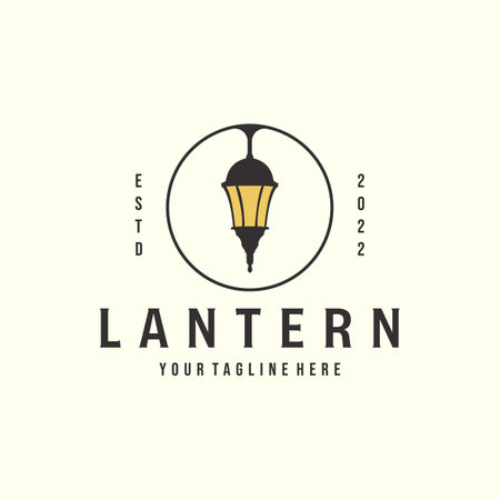 lantern with vintage style logo vector illustration template design, street lamp logo with emblem graphicのイラスト素材