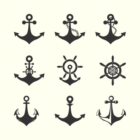 set icon anchor vintage vector template design, nautical style logo illustrationのイラスト素材
