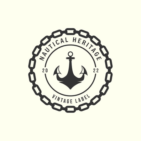anchor with vintage style logo vector template design, nautical with emblem chain icon illustrationのイラスト素材