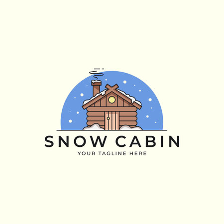 snow cabin in winter logo vector illustration design, House Icon Flat Cartoonのイラスト素材