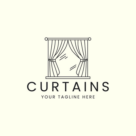 curtains with window line art style logo vector template illustration designのイラスト素材