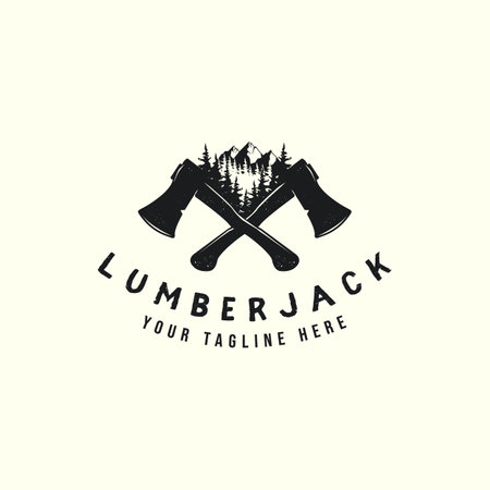 lumberjack vintage style logo vector template illustration design, mountain and pine icon designのイラスト素材