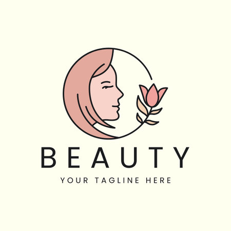 flower women line style logo vector cartoon template illustration design, beauty fashion icon conceptのイラスト素材