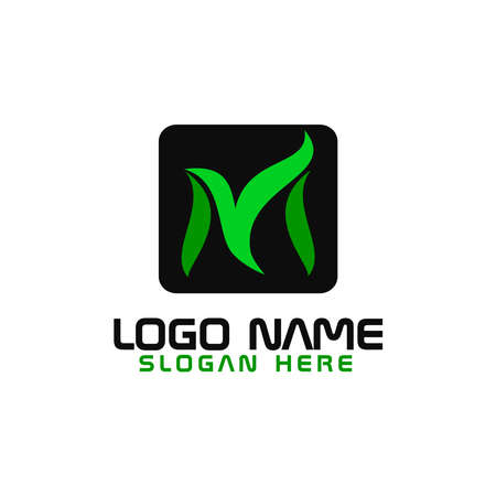 initials m leaf logo design green eco natural logotype symbol template vectorのイラスト素材