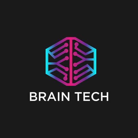 brain tech logo illustration design template with black background logotypeのイラスト素材