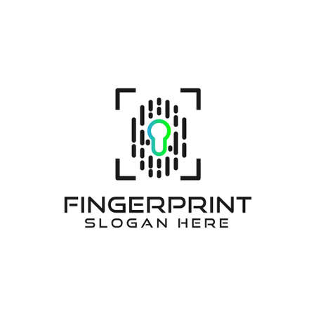 Fingerprint logo and keyhole symbol simple minimalist design with corner frame forming a box for a modern tech security company modern vector templateのイラスト素材