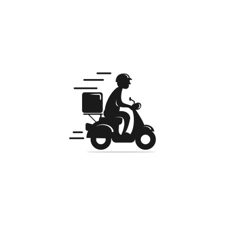 vector illustration of a courier delivery riding a scooter,delivery logo,shipping, silhouette riding,symbol templateのイラスト素材