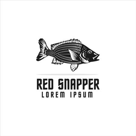 red snapper fish ,silhouette red snapper fish,great for use fishing ,black and white ,in white backgroundのイラスト素材