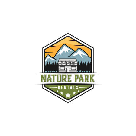 nature park logo design,emblems,recreation,outdoor logo,cabins rental template vectorのイラスト素材