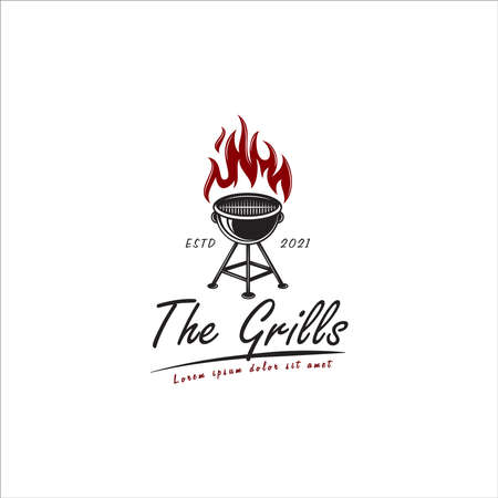 vintage grill and fire design,retro barbeque, sign symbol, vector templateのイラスト素材