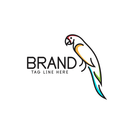 parrot logo design in style line and outline, simple bird logo, colorful bird, in white backgroundのイラスト素材