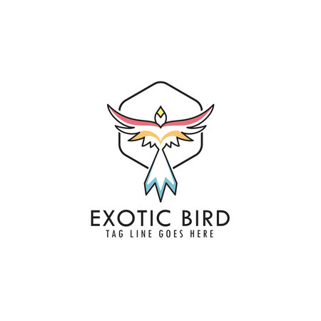 abstract colorful bird fly logo design in style minimalist line and outline, parrot logo, exotic bird, icon, vectorのイラスト素材