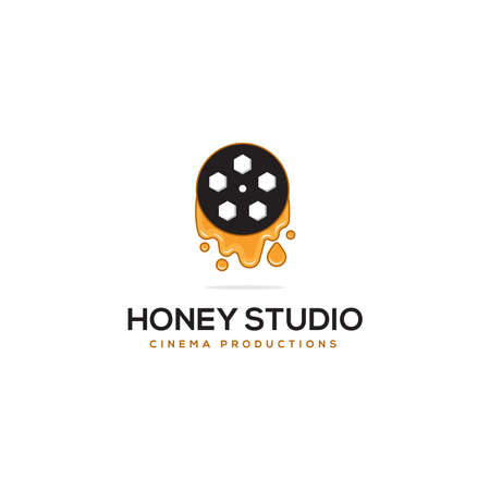 film equipments with honey drop logo design, honey studio logo, vector movie maker, great for use brand industry film, inspirational conceptのイラスト素材