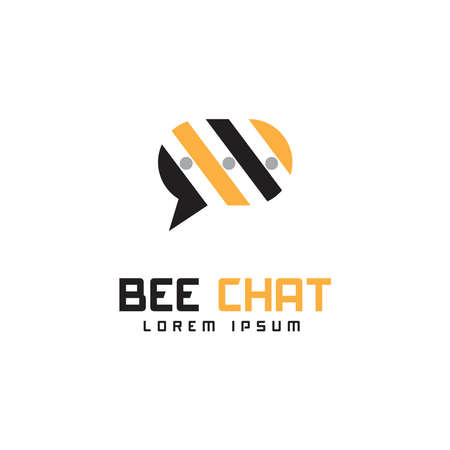 simple bee chat logo design, insect vector with communication chat icon, modern templateのイラスト素材