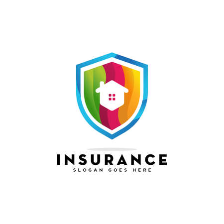 creative shield with house logo design, colorful insurance home logo, business real estate vector template iconのイラスト素材