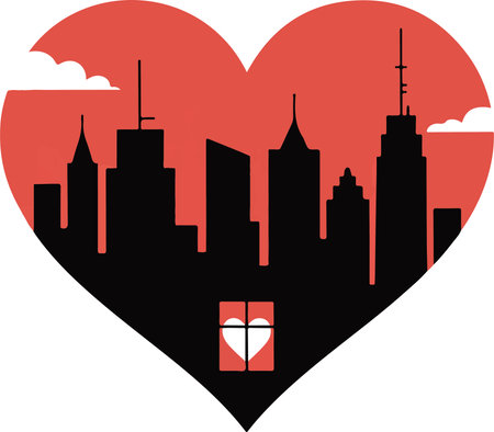 city skyline with heart shape, vector art illustration; image contains transparencyのイラスト素材