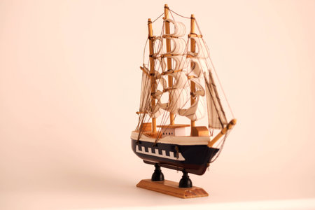 Wooden sailing ship toy model.の写真素材