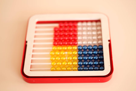 A colorful abacus where young learners learn mathematics.の写真素材