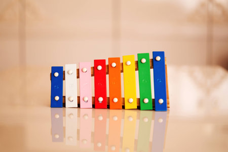 Children's musical instruments and notes.の写真素材