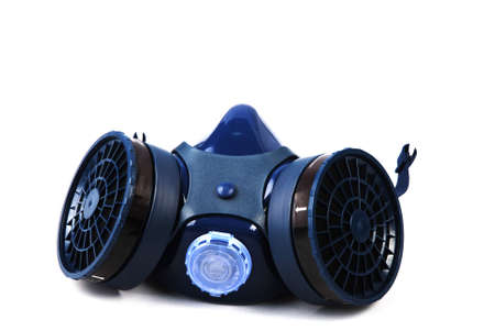 Photo of half mask respirator with double filter, this mask is to protect breathing from dirty and toxic air, this photo has a white backgroundの写真素材