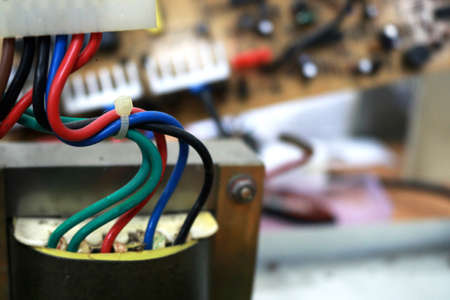 Electrical equipment in a workshop, close-up. Selective focus.の写真素材