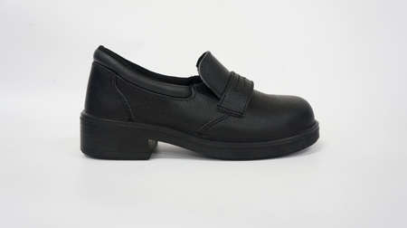 Men's black leather shoes on a white background. Isolate.の写真素材