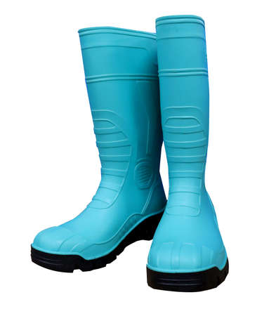 Blue rubber boots isolated on white background. Clipping path included.の写真素材