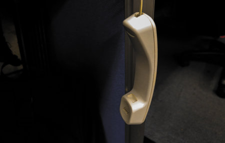 phone to call someone, or for emergency calls. Phones with cables are usually in the officeの写真素材