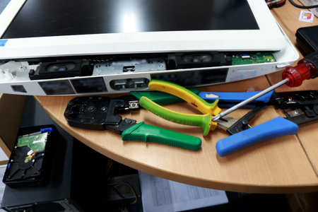 Repair of personal computer. Repair of electronic devices. Work in the office.の写真素材