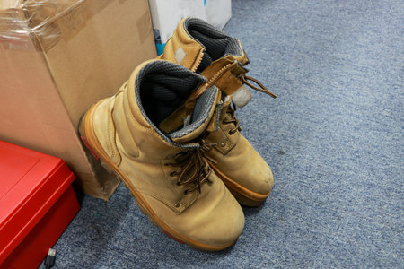 White boots for daily activities and protect the feet. Workers also wear these shoes as foot protection while working to protect their feet from work accidents.の写真素材