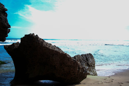 Beach and rock in the morning at Koh Samui, Thailandの写真素材