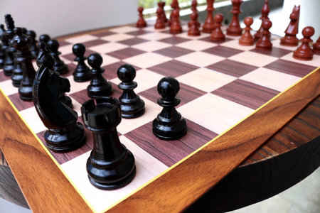 Chess objects such as pawns, kings, rooks, and horses are chess games, and the board is made up of black and white squaresの写真素材